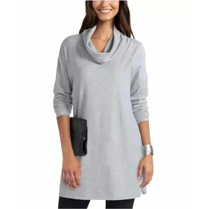 H by Halston Womens Gray Cowl Neck Mix Media Pullover Tunic Sweater Size S